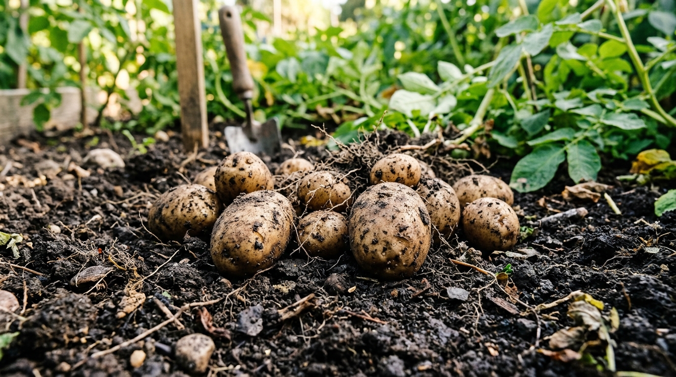 Raccolta delle patate in orto
