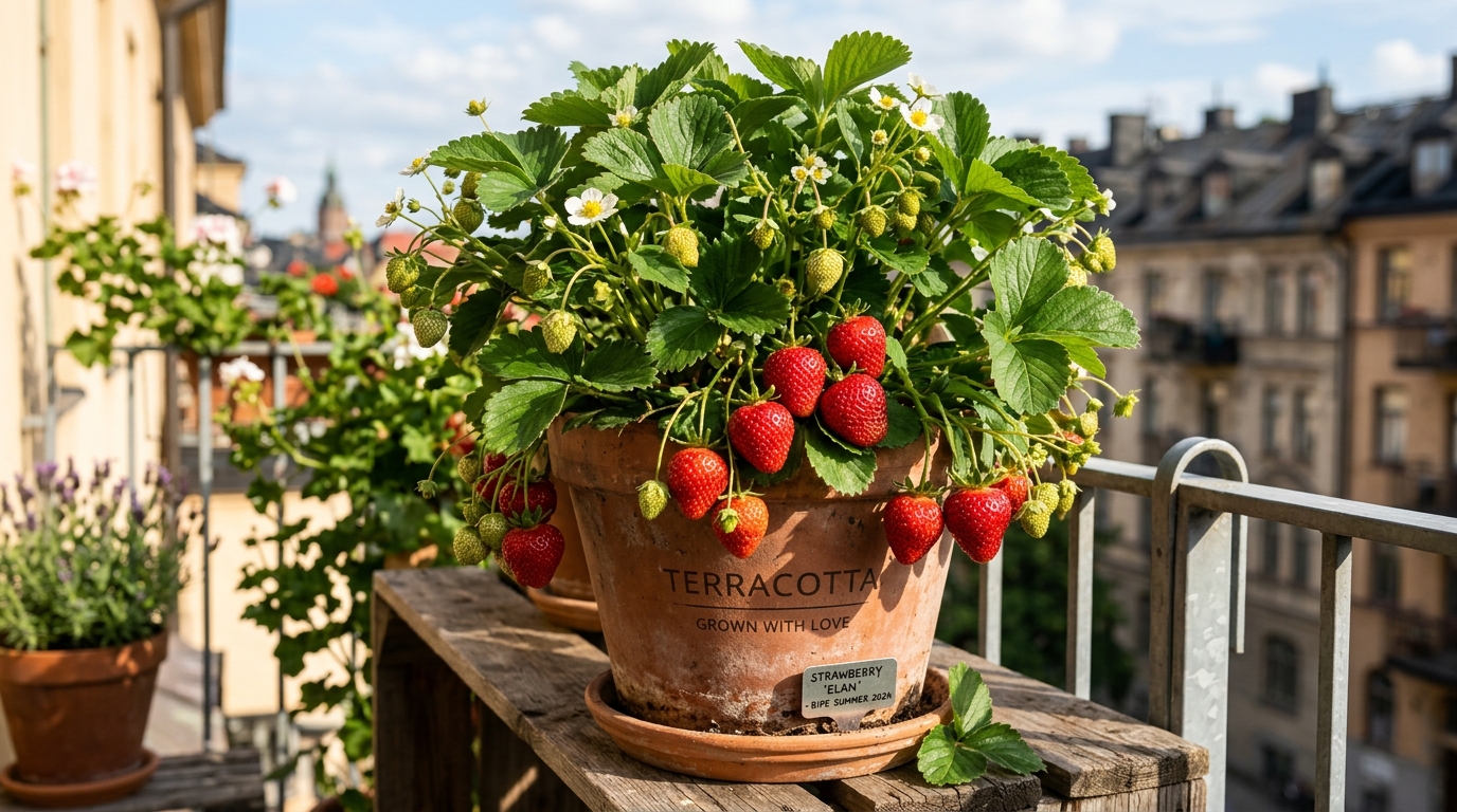 Fragole in vaso sul balcone