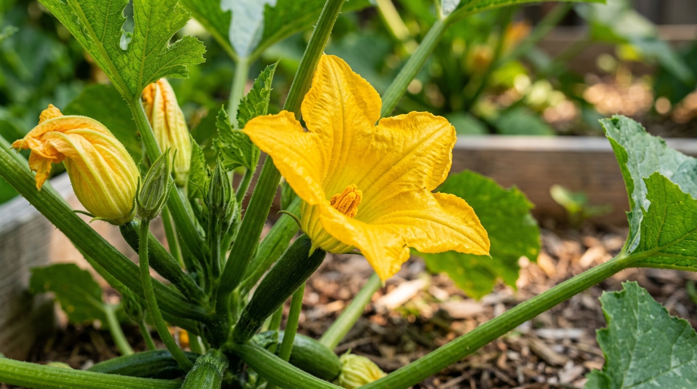 Fiori di zucchina in orto
